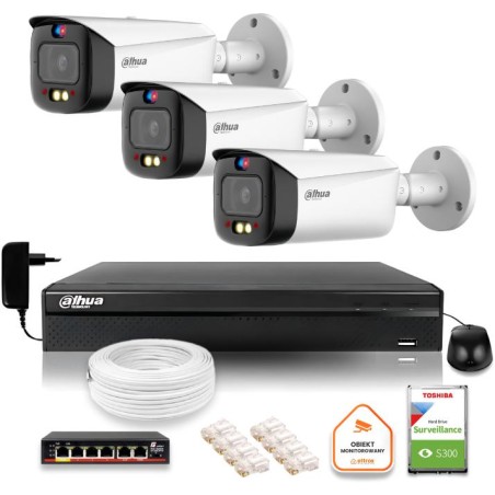 Zestaw monitoringu IP Dahua TIOC 5mpx 2K 3 kamery IPC-HFW3549T1-AS-PV-0280B-S5 rejestrator z dyskiem do pracy ciągłej