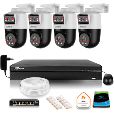 Zestaw monitoringu IP Dahua 4 kamery obrotowe 2MP+2MP z dyskiem 1TB