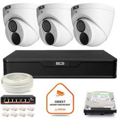 Zestaw monitoringu IP BCS Point 3x Kamera BCS-P-EIP28FWR3-Ai2 Rejestrator z dyskiem