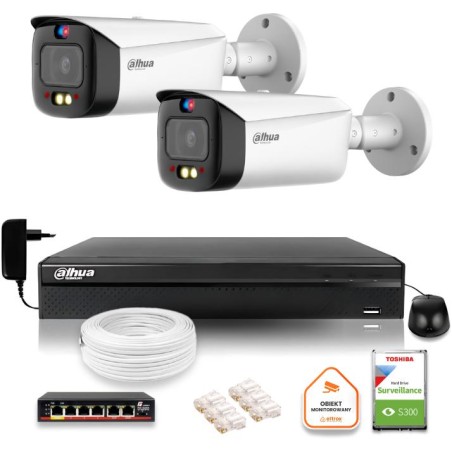 Zestaw monitoringu IP Dahua TIOC 5mpx 2K 2 kamery IPC-HFW3849T1-AS-PV-0280B-S5 rejestrator z dyskiem do pracy ciągłej