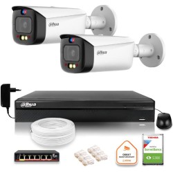 Zestaw monitoringu IP Dahua TIOC 5mpx 2K 2 kamery IPC-HFW3549T1-AS-PV-0280B-S5 rejestrator z dyskiem do pracy ciągłej