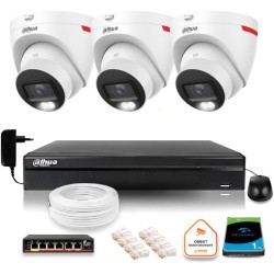 Zestaw monitoringu IP DAHUA 3 kamery zewnętrzne WizColor 2K 30m