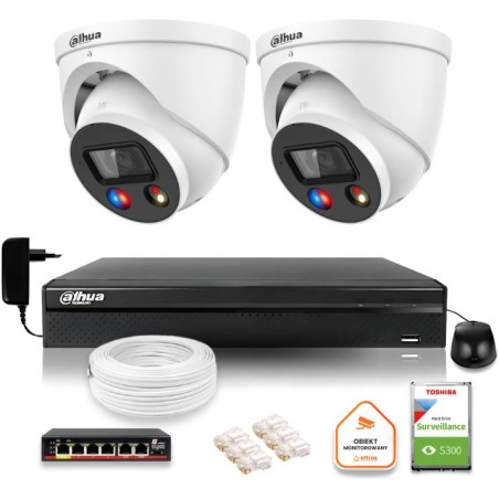 Zestaw monitoringu IP Dahua TIOC 8mpx 4K 2 kamery IPC-HDW3849H-AS-PV-0280B-S5 rejestrator z dyskiem do pracy ciągłej