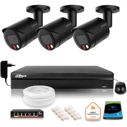 Zestaw monitoringu IP Dahua 4MPx 2K 3 kamery czarne zewnętrzne z dyskiem 1TB