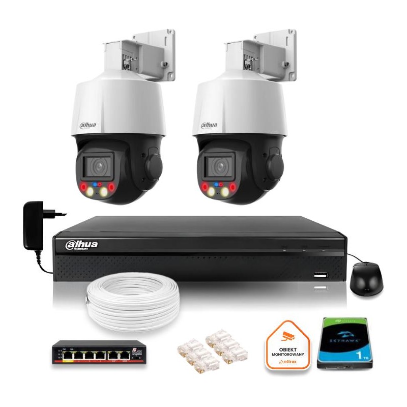 Zestaw monitoringu iP Dahua 2 kamery obrotowe 4MPx dysk 1TB