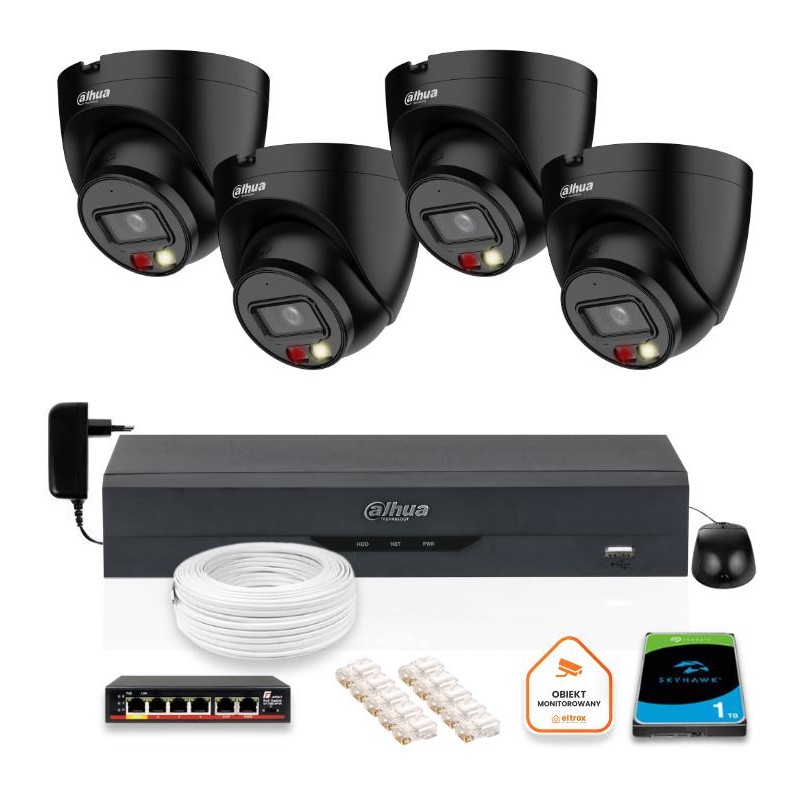 ZESTAW 4 Kamery IP Dahua 4mpx IPC-HDW1439V-A-IL-BLACK + DYSK