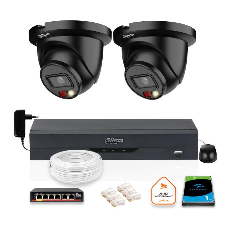 ZESTAW 2 Kamer czarnych IP Dahua 8mpx IPC-HDW2849TM-S-IL-BLACK + DYSK
