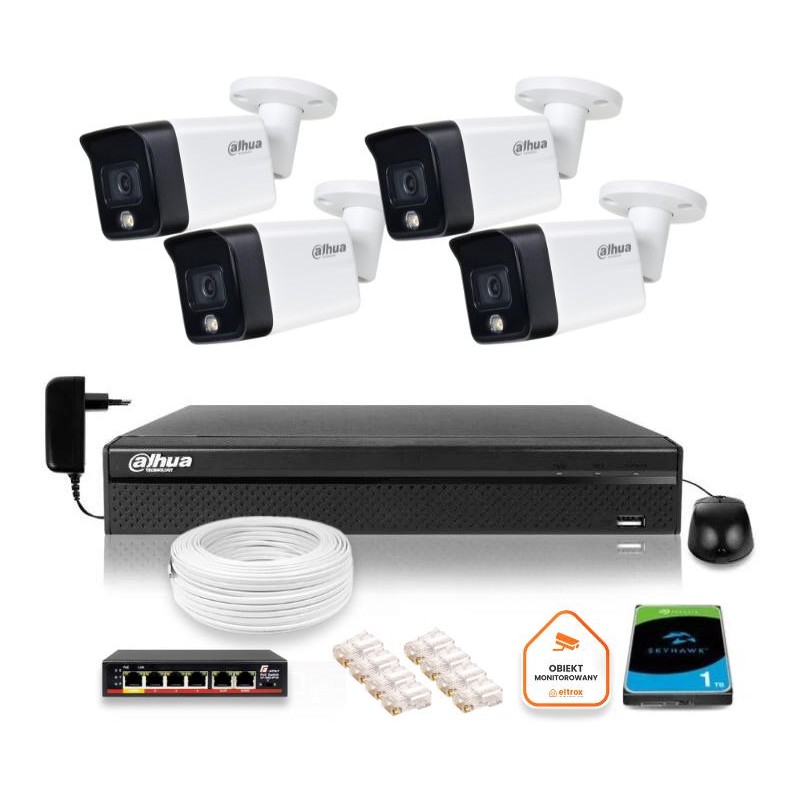 Zestaw monitoringu IP Dahua 4 kamery tubowe 6Mpx