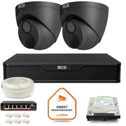 Zestaw monitoringu IP BCS Point 2x Kamera BCS-P-EIP28FWR3-Ai2-G Rejestrator z dyskiem