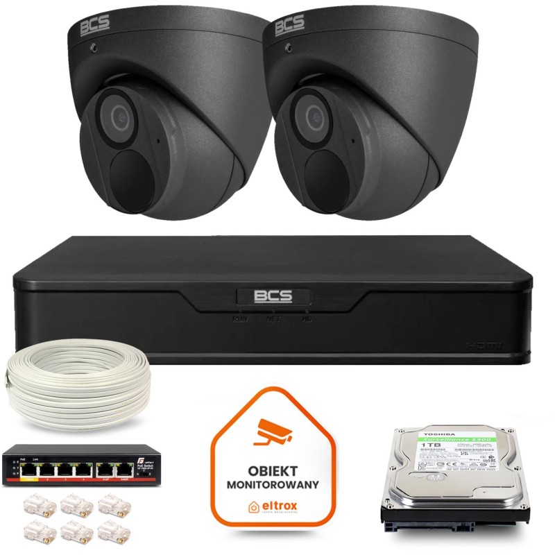 Zestaw monitoringu IP BCS Point 2x Kamera BCS-P-EIP28FWR3-Ai2-G Rejestrator z dyskiem