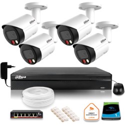 Zestaw monitoringu IP Dahua 4 kamer FullHD z podwójnych oświetleniem kolor w nocy