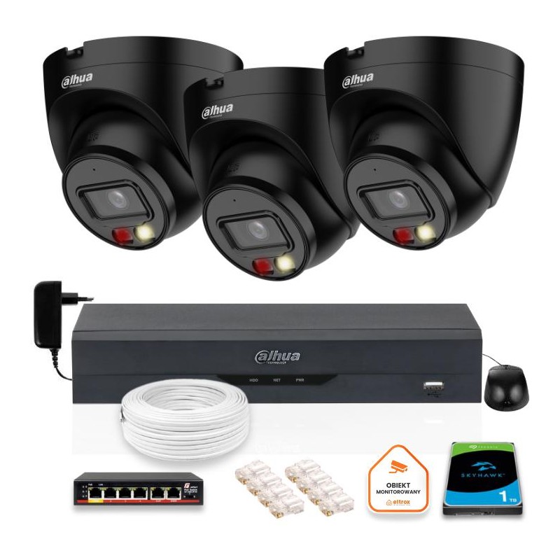 ZESTAW 3 Kamery IP Dahua 4mpx IPC-HDW1439V-A-IL-BLACK + DYSK