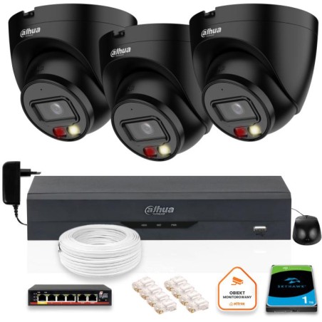 ZESTAW 3 Kamery IP Dahua 4mpx IPC-HDW1439V-A-IL-BLACK + DYSK