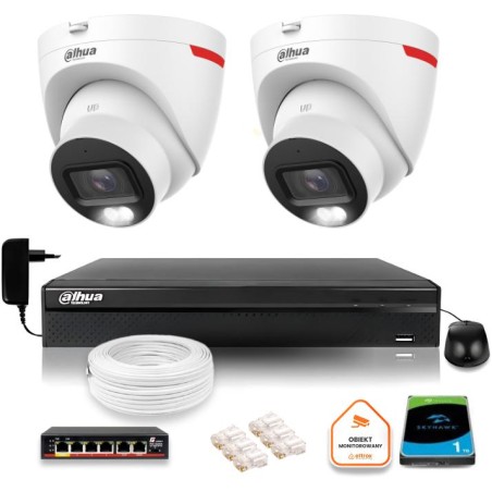 Zestaw monitoringu IP DAHUA 2 kamery zewnętrzne WizColor 2K 30m