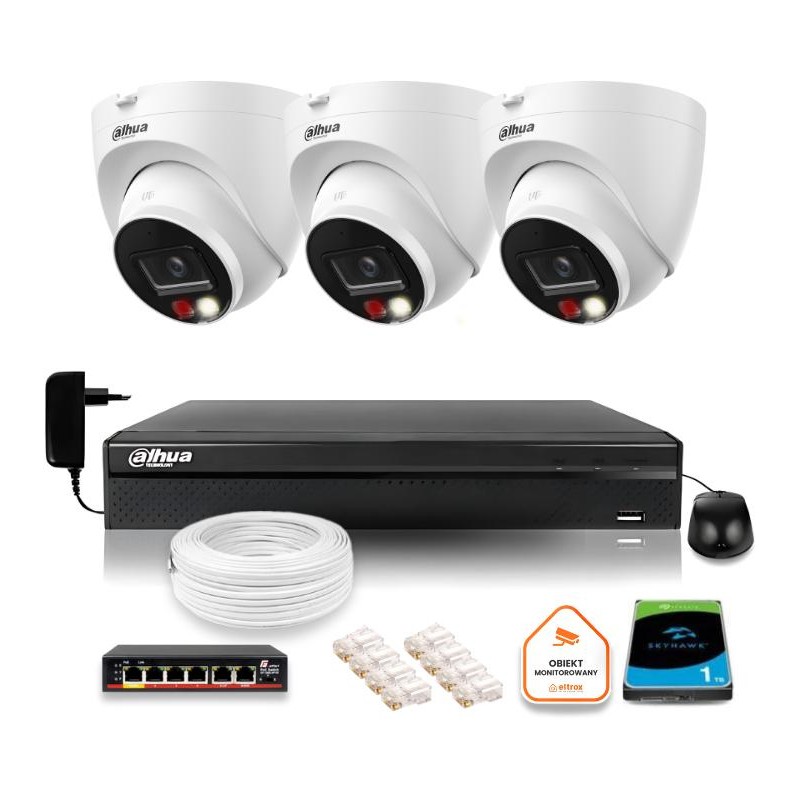 ZESTAW 3 Kamery IP Dahua 8mpx IPC-HDW1839T-A-IL-0280B-S6 + DYSK