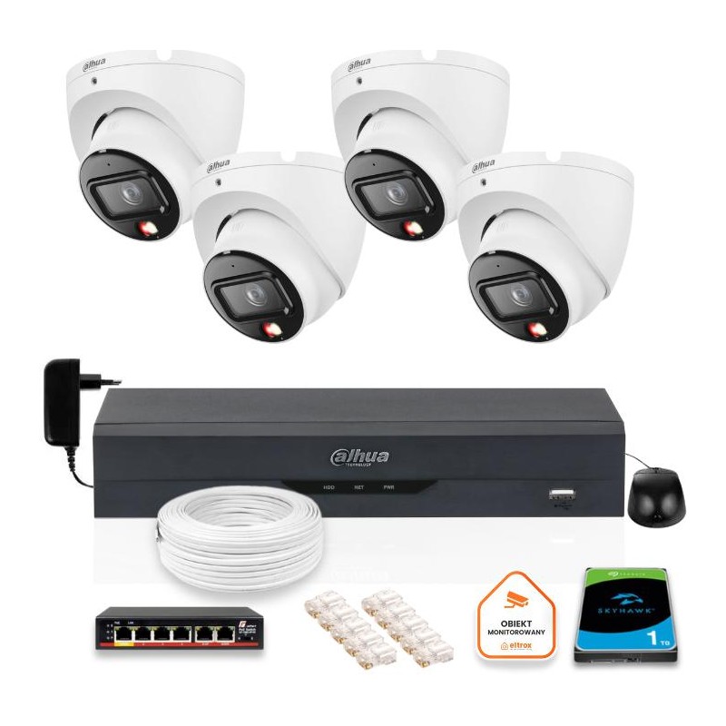 Zestaw monitoringu IP Dahua 4 kamery kopułkowe 6Mpx Dysk
