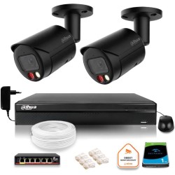 Zestaw monitoringu IP Dahua 4MPx 2K 2 kamery czarne zewnętrzne z dyskiem 1TB