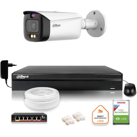 Zestaw monitoringu IP Dahua TIOC 5mpx 2K kamera IPC-HFW3849T1-AS-PV-0280B-S5 rejestrator z dyskiem do pracy ciągłej