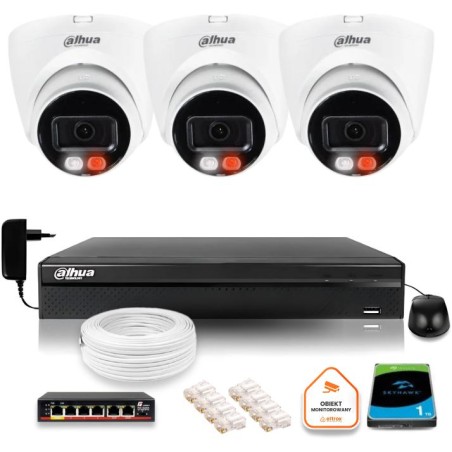 Zestaw monitoringu IP DAHUA 4Mpx 2K 3 kamery IPC-HDW1439V-A-IL z dyskiem 1TB