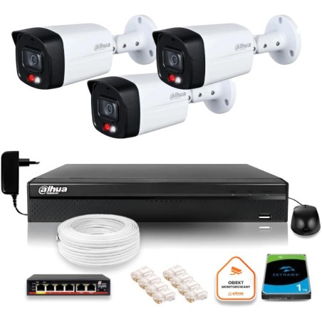 Zestaw monitoringu IP DAHUA 3 kamery 4MPx 2K IPC-HFW1439TL1-A-IL z dyskiem 1TB