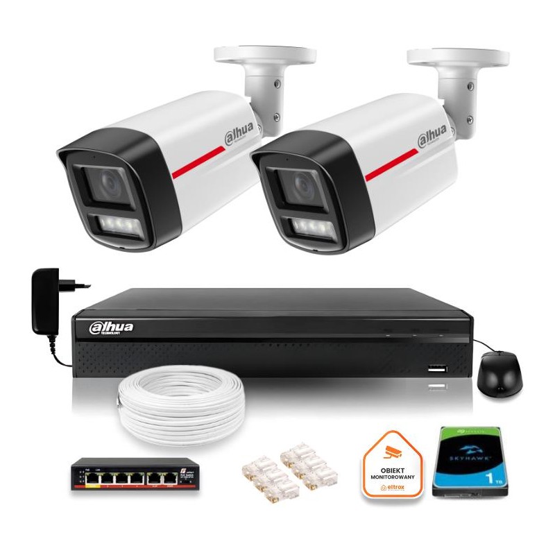 Zestaw monitoringu IP DAHUA 2 kamery zewnętrzne WizColor 2K 4MPx 50m