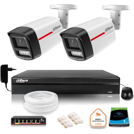 Zestaw monitoringu IP DAHUA 2 kamery zewnętrzne WizColor 2K 4MPx 50m