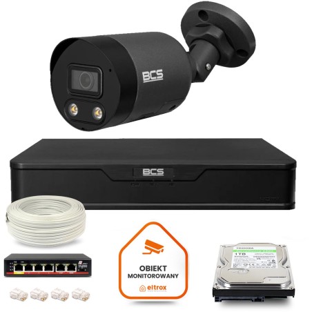 Zestaw monitoringu IP BCS Point 1x Kamera BCS-P-TIP28FWR3L2-Ai2-G Rejestrator z dyskiem