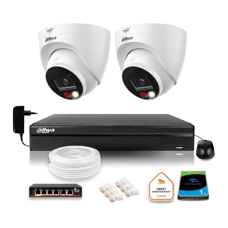 ZESTAW 2 Kamery IP Dahua 8mpx IPC-HDW1839T-A-IL-0280B-S6 + DYSK