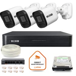 Zestaw monitoringu IP BCS Basic 3x Kamera BCS-B-TIP15FR3(2.0) Rejestrator z dyskiem