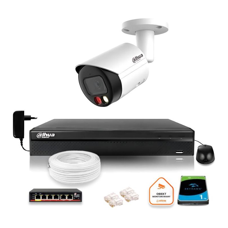 Zestaw monitoringu IP Dahua 8mpx 4K kamera IPC-HFW2849S-S-IL z dyskiem 1TB