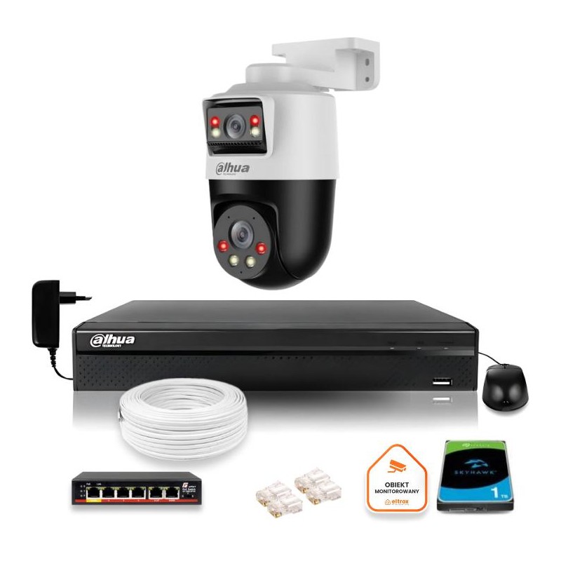 Zestaw monitoringu IP Dahua kamera obrotowa 2MP+2MP dysk 1TB