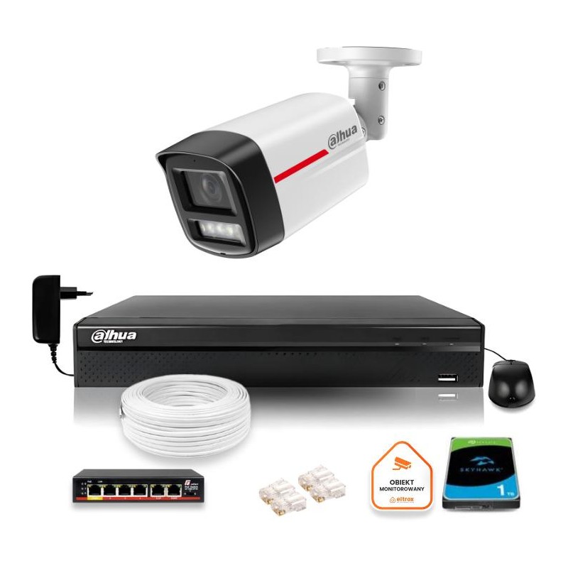 Zestaw monitoringu IP DAHUA kamera zewnętrzna WizColor 2K 4MPx 50m