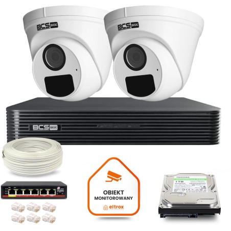 Zestaw monitoringu IP BCS Basic 2x Kamera BCS-B-EIP15FR3(2.0) Rejestrator z dyskiem