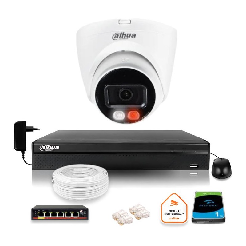 Zestaw monitoringu IP DAHUA 4Mpx 2K kamera IPC-HDW1439V-A-IL z dyskiem 1TB