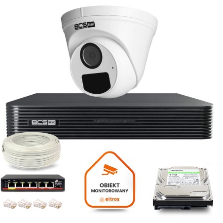 Zestaw monitoringu IP BCS Basic 1x Kamera BCS-B-EIP15FR3(2.0) Rejestrator z dyskiem