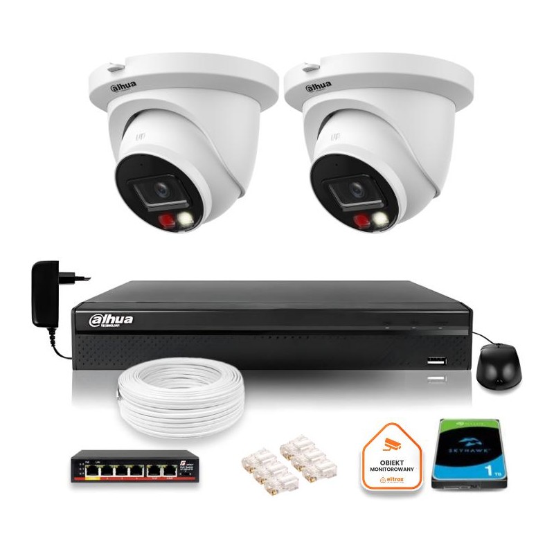 Zestaw monitoringu IP Dahua 8mpx 4K 2 kamery IPC-HDW2849TM-S-IL z dyskiem