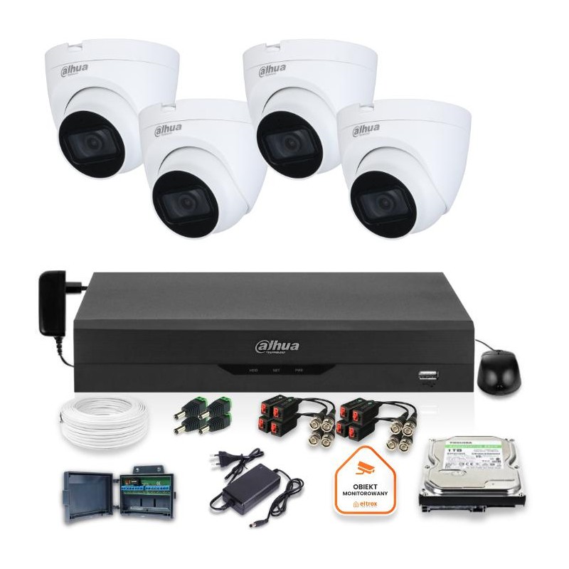 Zestaw monitoringu Dahua 4 kamery kopułkowe 5Mpx Dysk 1TB