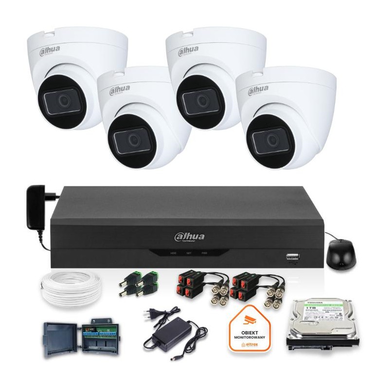 Zestaw monitoringu Dahua 4 kamery kopułkowe 2Mpx Dysk 1TB