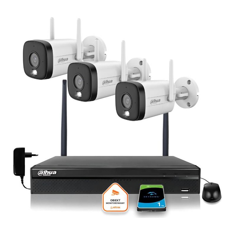 Zestaw monitoringu IP Dahua 3 Kamery WI-FI 5MPx aktywne odtraszanie LED IR do 30m