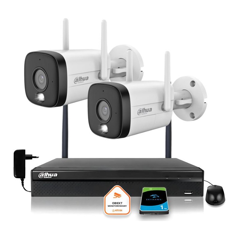 Zestaw monitoringu IP Dahua 2 Kamery WI-FI 3MPxsmart podwójne oświetlenie LED IR do 30m