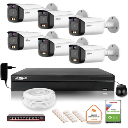 Zestaw monitoringu IP Dahua TIOC 5mpx 2K 6 kamer IPC-HFW3849T1-AS-PV-0280B-S5 rejestrator z dyskiem do pracy ciągłej