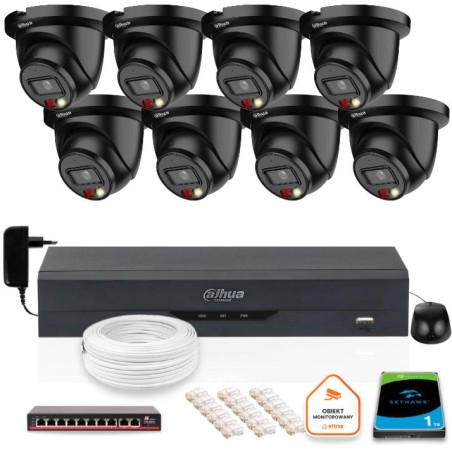 ZESTAW 8 Kamer czarnych IP Dahua 8mpx IPC-HDW2849TM-S-IL-BLACK + DYSK