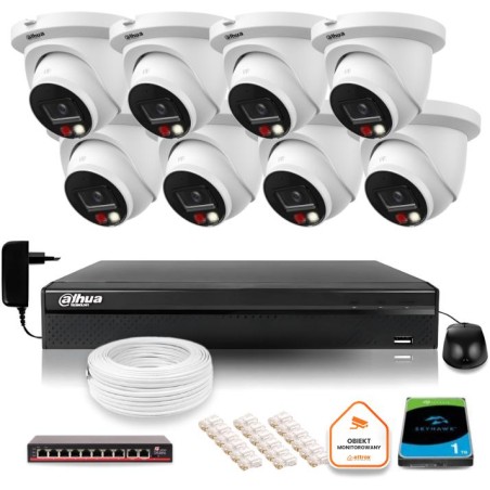 Zestaw monitoringu IP Dahua 8mpx 4K 8 kamer IPC-HDW2849TM-S-IL z dyskiem 1TB