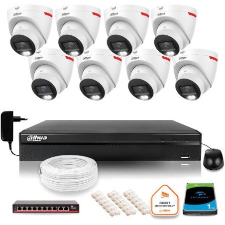 Zestaw monitoringu IP DAHUA 8 kamer zewnętrznych WizColor 2K 30m