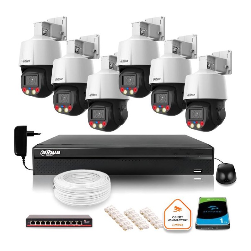Zestaw monitoringu IP Dahua 6 kamer obrotowych 4MPx dysk