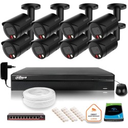 Zestaw monitoringu IP Dahua 4MPx 2K 8 kamer czarnych zewnętrznych z dyskiem 1TB