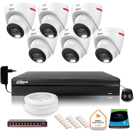 Zestaw monitoringu IP DAHUA 6 kamer zewnętrznych WizColor 2K 30m
