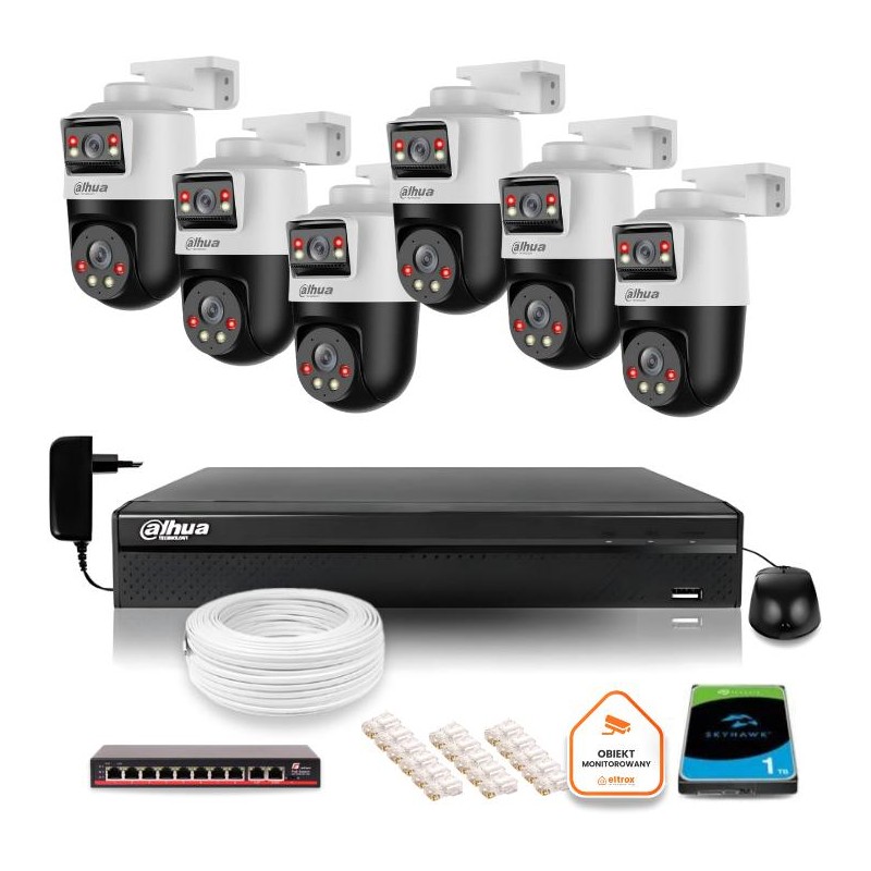 Zestaw monitoringu IP Dahua 6 kamer obrotowych 2MP+2MP z dyskiem 1TB