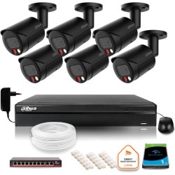 Zestaw monitoringu IP Dahua 4MPx 2K 6 kamer czarnych zewnętrznych z dyskiem 1TB