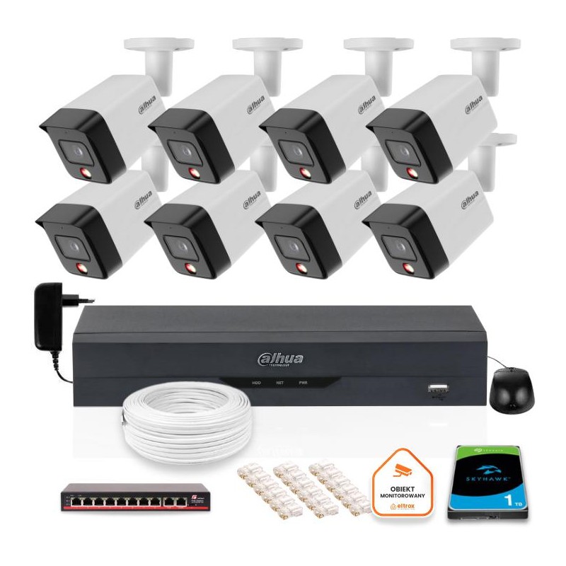 ZESTAW 8 Kamer IP Dahua 6mpx IPC-HFW1639TC-A-IL-0280B-S6 + DYSK